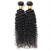 cheap 2 Bundles Human Hair Weaves-Brazilian Hair Human Hair 1B # Natural Black Curly Wave Human Hair 2 Bundles 200g 10-28 inches