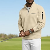お買い得  メンズゴルフポロ-男性用 ワッフルポロシャツ Pullover カジュアル スポーツ クォータージップ 長袖 ファッション 快適 ジッパーを閉める ポケット 秋冬 春 &amp; 秋 季節の変わり目 レギュラー ホワイト オレンジ ライトグレー ダックグレー ベージュ ワッフルポロシャツ