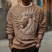 Χαμηλού Κόστους 3D Σχέδιο-Ανδρικά 3D Εκτύπωση Λιοντάρι 3D εκτύπωση Πουλόβερ Καθημερινό 3D Μακρυμάνικο Στρογγυλή Ψηλή Λαιμόκοψη Διακοπές Πάρτι Δώρο Κίτρινο Βυσσινί Πορτοκαλί Καφέ Γκρίζο Λαιμόκοψη 3D Όλες οι εποχές Σχεδιαστής