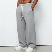 cheap Straight Leg-Men's Waffle Sweatpants Trousers Casual Pants Straight Leg Sweatpants Drawstring Plain Comfort Breathable Full Length Casual Daily Outdoor Vacation Fashion Purple Brown Micro-elastic