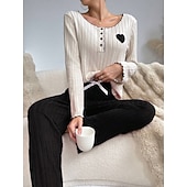 Χαμηλού Κόστους Ημέρα του Αγίου Βαλεντίνου Ύπνος &amp; Χαλάρωση-Γυναικεία Σετ Πυτζάμες Καθημερινό Ανατομικό Καρδιά Ελαστική μέση Μπλουζάκι Παντελόνι Καθημερινά Σπίτι Μακρυμάνικο Στρογγυλή Ψηλή Λαιμόκοψη Μαύρο Ανθισμένο Ροζ Ρουμπίνι Πράσινο του τριφυλλιού