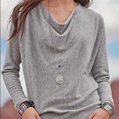 abordables Camiseta lisa-Mujer Blusa Tops elegantes Frunce Retazos Color sólido Plano Elegante Vintage Diario Manga Larga Cuello vuelto holgado Tops regulares Diario Trabajo Festivos Rosa Rojo Naranja Verde Trébol Otoño
