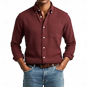 economico camicie casual da uomo-Per uomo Camicia Camicia a nido d'ape Camicia casual Camicia con colletto alla coreana Camicia con Bottoni Blu Rosa Vino Blu marino Manica Lunga Semplice Testurizzato Collo alla coreana Casuale