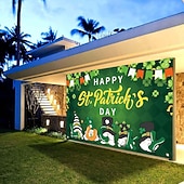 cheap Holiday Tapestries-Happy St. Patrick's Day Tapestry, Green &amp; Gold Irish Themed Wall Hanging, Shamrock &amp; Leprechaun Design, Festive Home Décor for St. Patrick's Day Celebration.