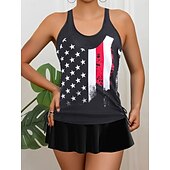 Χαμηλού Κόστους Τανκίνι-Γυναικείο Μαγιό Ταγκίνι 2 Τεμαχίων Φούστα Έλεγχος Κοιλιάς Ψηλός Ορθοστάτης Σλιμ Ανοιχτή Πλάτη Διακοπές Παραλία Φορέματα Σημαία Ράσβερ  U Λαιμός Αμάνικο