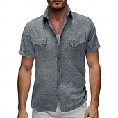 voordelige Klassiek-Voor heren Overhemd Linnen overhemd Zomer overhemd Strand Kleding Effen Kleur Casual Vakantie blauw Marineblauw Hemelsblauw Abrikoos Korte mouw Overhemdkraag Zomer Lente Kleding
