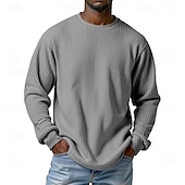 economico T-shirt in maglia waffle-Per uomo Maglietta Waffle Maglietta Camicia a Maniche Lunghe Manica Lunga Girocollo Primavera Autunno Semplice Moda Designer Essenziale Classico Vacanza Streetwear Uscire Nero Bianco Rosso Maglietta