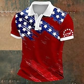  4 luglio 2026 250° Per uomo Bandiera Americana Polo Manica Corta Magliette polo Bavero Casual Athleisure Abbigliamento quotidiano Abito da festa Stampa 3D Bottoni Estate Blu Bianco Giallo
