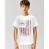  100% Baumwolle Kinder Jungen Schwarz Weiß Grafik USA Flagge 250-jähriges Jubiläum T-Shirt Bluse Rundhalsausschnitt Kurzarm Outdoor Alltagskleidung Mode Streetwear Designer Drucken Sommer