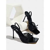 abordables Femmes-Sandales élégantes à talons, bout ouvert et dentelle, ornées d'un nœud, idéales pour les mariages champêtres et les occasions formelles, parfaites pour les invitées.