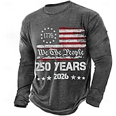cheap Patriotic 250 T-shirts-4th of July 2026 250th Memorial Day Men's 3D Print Crew Neck Long Sleeve T-Shirt Casual Daily