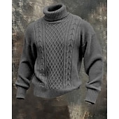 abordables Pull col rond-Homme Pull Pull Tricoté Côtelé Tricoter Hauts Réguliers Tricoté Uni Col roulé Mode Streetwear Occasionnel Tenue quotidienne Vêtement Tenue Automne Hiver Noir Marine foncé M L XL