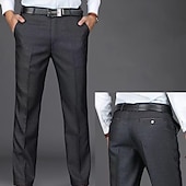 preiswerte Schlank-Herren Anzughosen Hose Hosen Chinesisch Chino Tasche Glatt Komfort Atmungsaktiv Hochzeit B¨¹ro Geschäft Schick &amp; Modern Klassisch Schwarz Dunkel Blau Hoher Taillenbund Mikro-elastisch