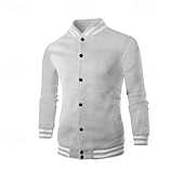 economico Giubbotti Casual-Per uomo Giacca Leggera Giacca Casual Giacca College Casuale Quotidiano Tasca Primavera Autunno A righe Streetwear Elegante Colletto Mao Regolare Nero Rosso Blu marino Blu reale Grigio chiaro Giacca