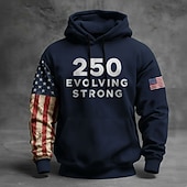 cheap Flag Pattern-America's 250th Anniversary Men's Hoodie Pullover Hoodie Festival Black Navy Blue Khaki 3D Print Winter Spring &amp;  Fall Designer S M L XL 2XL 3XL