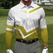 economico Polo da golf da uomo-Per uomo Geometrico Golf Polo Sportivi Manica Lunga Magliette polo Bavero Casual All'aperto Athleisure Abbigliamento quotidiano Stampa 3D Bottoni Primavera Autunno Blu Giallo Rosso