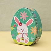 cheap Easter-1pc Easter Bunny Egg Shape Tin Box, Kids Gift Candy Container, Cute Metal Treat Case, Holiday Party Favor, Easter Basket Stuffer Storage Box