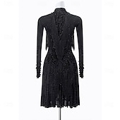 cheap Competition Dress-Latin Dance Dress Tassel Splicing Crystals / Rhinestones Women's Training Performance Long Sleeve High Spandex Polyester