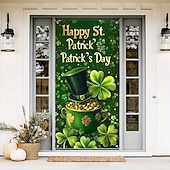 cheap Garage &amp; Door Banners-St. Patrick's Day Posters Door Cover Outdoor Banners Gold coin Green Hat Shamrock Cute 3D Party Dorm Teens Room College Dorm Guys Man Cave Frat Bedroom Shooting Backgrounds Home Decor