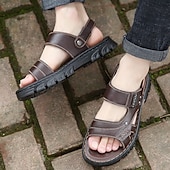 billiga Casual Sandals-Men's Brown  Velcro Sandals – Adjustable Strap Design with Comfortable Footbed, Ideal for Casual Wear, Beach Trips and Outdoor Activities