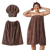 baratos Utensílios de Casa de Banho-Conjunto de saia de banho plus size ajustável e touca de secagem rápida, roupa de banho confortável e prática, perfeita para depois do banho, à beira da piscina e no chuveiro, secagem rápida e ajuste regulável.