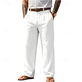 levne podnikání-Pánské Bavlněné plátěné kalhoty Kalhoty Letní kalhoty Volné kalhoty Plážové kalhoty Kapsy Pevná barva Pohodlné Prodyšné Denní Venkovní Plážové prázdniny Módní Černá Bílá Neelastické