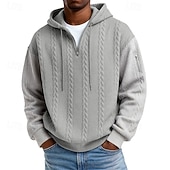 cheap Basic Hoodies-Men's Jacquard Hoodie Pullover Hoodie Sweatshirt Quarter Zip Hoodie Light Green Gray Hooded Plain Patchwork Color Block Textured Casual Daily Sports &amp; Outdoor Polyester Streetwear Cool Sportswear