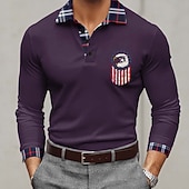 cheap Patriotic 250 Polos-4th of July 2026 250th Men's American US Flag Polo Long Sleeve Polo Shirts Lapel Casual Outdoor Athleisure Festival Outfit 3D Print Buttons Spring Fall Blue Red Purple