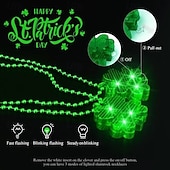 cheap Decorative Lights-2 Pcs St. Patrick's Day Irish Shamrock LED Light-Up Bead Necklace, Party Celebration, Festival Decoration, Green Shamrock Necklace for Holiday, Event, and Party Accessories