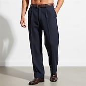 halpa Löysä-Miesten Housut Puvunhousut Vohveli housut Edessä tasku Suora jalka Yhtenäinen väri Raita Mukavuus Täyspitkä Päivittäin liiketoiminta Pyhäpäivä Muoti Tyylikästä ja modernia Musta Laivaston sininen