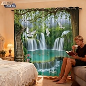 Недорогие Шторы и портьеры-Комплект из 2 предметов, перфорированные затемняющие шторы с 3D-печатью для ландшафтного дизайна, утепления, для комнаты отдыха на открытом воздухе и балкона