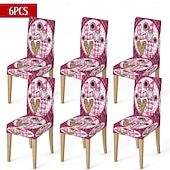 رخيصةأون غطاء كرسي الطعام-غطاء كرسي طعام مطاطي لعيد الحب، بنقشة مربعات الجاموس باللونين الأسود والأبيض مع قلب وقوس على مسند الظهر، غطاء كرسي شتوي قابل للإزالة والغسل للمنزل والمطعم والمطبخ وغرفة المعيشة (1/4/6 قطع)