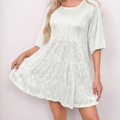 economico miniabito nero-Per donna Mini Abito Abito Bianco Abito nero Abito con Paillettes Vestito rosa Elegante Moda Classico Quotidiano All'aperto Feste Vestibilità comoda Semplice Manica Corta Girocollo Argento Rosa