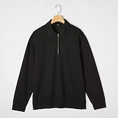 voordelige Klassieke polo voor heren-Voor heren Wafel Poloshirts Met Textuur Casual Buiten Kwart ritssluiting Lange mouw Modieus Modern Effen Kleur Met Textuur Gebreid Lente &amp; Herfst Alle seizoenen Ruim Passend Zwart Marineblauw