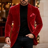 economico Blazer Classici da Uomo-Per uomo Blazer Affari Cocktail party Ricevimento di matrimonio Moda Casual Primavera Autunno Poliestere Semplice Tasca Bottoni Confortevole Monopetto Giacca Rosso Blu reale Verde