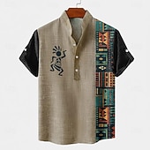 Χαμηλού Κόστους Εθνοτικό πρότυπο-Ανδρικά Γεωμετρικά σχήματα Etnic Κοκοπέλλι Πουκάμισο Πουκάμισο με κουμπιά Κοντομάνικο Vintage ρετρό Αργίες Καθημερινά Καλοκαίρι Άνοιξη Όρθιος γιακάς Henley Collar 3D εκτύπωση Λινό σαν πουκάμισο Kaki