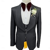 baratos Ternos de casamento-Masculino Smoking Ternos de festa casamento na praia Casamento na primavera Preto Branco Primavera Verão Terno Lapela Xale Festa Negócio Cor Sólida Moderno Conjunto de 3 peças Comum 1 Botão