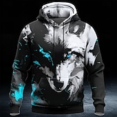 economico Stampa animale-Per uomo Lupo Felpa con Cappuccio Felpa 3D Fantasia Manica Lunga Girocollo All'aperto Abbigliamento casual alla moda Regalo Blu Rosso Verde Coulisse Autunno Inverno progettista S M L XL XXL XXXL