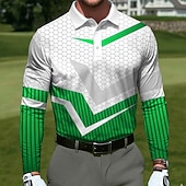 economico Polo da golf da uomo-Per uomo Geometrico Golf Polo Sportivi Manica Lunga Magliette polo Bavero Casual All'aperto Athleisure Abbigliamento quotidiano Stampa 3D Bottoni Primavera Autunno Blu Giallo Rosso