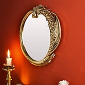 abordables Wall Sculptures-Vintage Gold Resin Flying Dragon Wall Mirror, Detailed Gold Scales, Room Decoration, Craft Ornament for Daily Home Decor, Holiday, Party, Birthday, Special Occasions