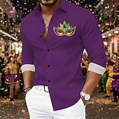 Недорогие Этнический узор-Мужская рубашка с графическим принтом для вечеринки в стиле Марди Гра – классическая карнавальная рубашка на пуговицах.