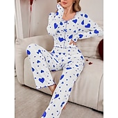 preiswerte Valentinstag Schlaf &amp; Lounge-Damen Schlafanzug Set Lässig Komfort Herz Elastischer Bund Hose Täglich Heim Langarm Quadrathals Blau Schwarz Rosa Rote Purpur Sommer Frühling Normale Passform