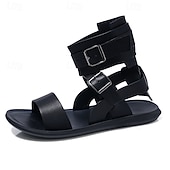 ieftine sandală de rochie-Sandale gladiator maro pentru bărbați, cu cataramă reglabilă și vârf deschis, încălțăminte de vară confortabilă, pentru călătorii în vacanță, ținute de resort, agrement pe plajă și stil casual în aer liber