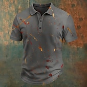 baratos Polo vintage masculino-Homens Gráfico Pólo Manga Curta Camisas polo Camisas de colarinho Vintage Casual Roupa Esportiva Roupa Diária Botões Verão Azul Preto Cinzento