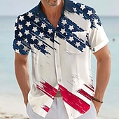  Hombre 4 de julio, 250 aniversario de Estados Unidos Bandera de EE. UU. 250 aniversario Camisa Abotonar la camisa Manga Corta retro de la vendimia Exterior Festivos Verano Primavera Cuello Vuelto