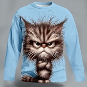 preiswerte T-Shirts mit Tiermuster-Herren Tiermotiv Katze Lustig T Shirt Langarm T-Shirt 3D-Druck Rundhalsausschnitt Hemd Mode Basic Lässig Täglich Straße Blau Schwarz Purpur Sommer Frühling Bekleidung S M L XL XXL XXXL