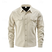abordables camisa con botones para hombre-Hombre Camisa Camisa casual Camisa de playa Camisa de Pana Abotonar la camisa Negro Marrón Verde Ejército Albaricoque Gris Manga Larga Color sólido Diseño Diario Vacaciones Bolsillo Ropa Moda Casual