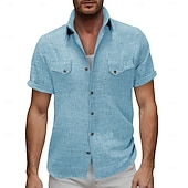 voordelige Klassiek-Voor heren Overhemd Linnen overhemd Zomer overhemd Strand Kleding Effen Kleur Casual Vakantie blauw Marineblauw Hemelsblauw Abrikoos Korte mouw Overhemdkraag Zomer Lente Kleding