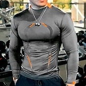 Недорогие Футболки и майки для бега-Муж. Компрессионная футболка Спортивная рубашка Фитнес-рубашка Сжатая рубашка сжатия Длинный рукав Футболка Футболка Повседневные Одежда для спорта и отдыха Осень Контрастных цветов