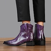 billiga Kostymstövlar-lila ankelboots för män – modern högglansdesign med bekväm klack, perfekt för vardagskläder, kvällsutflykter och moderiktiga evenemang